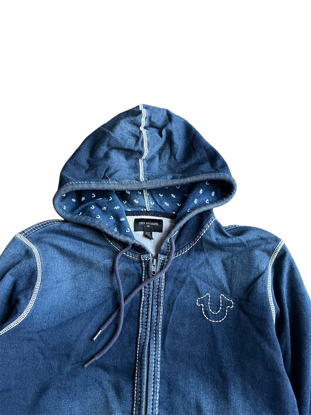 True Religion Zip Hoodie with white stiches