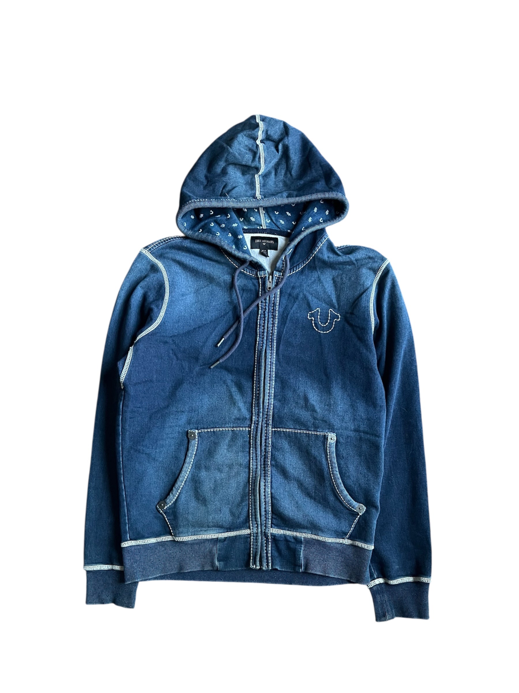 True Religion Zip Hoodie with white stiches