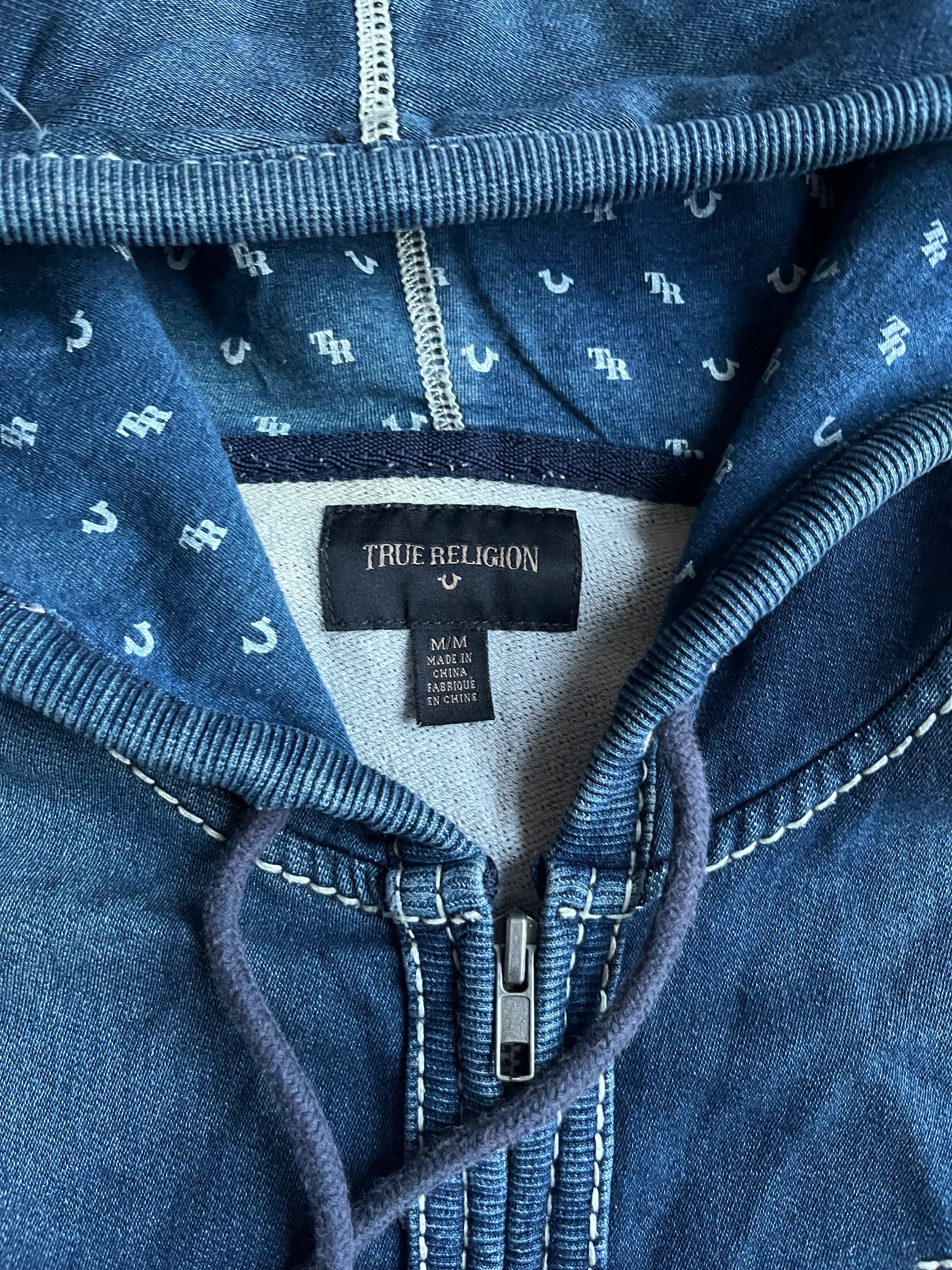 True Religion Zip Hoodie with white stiches